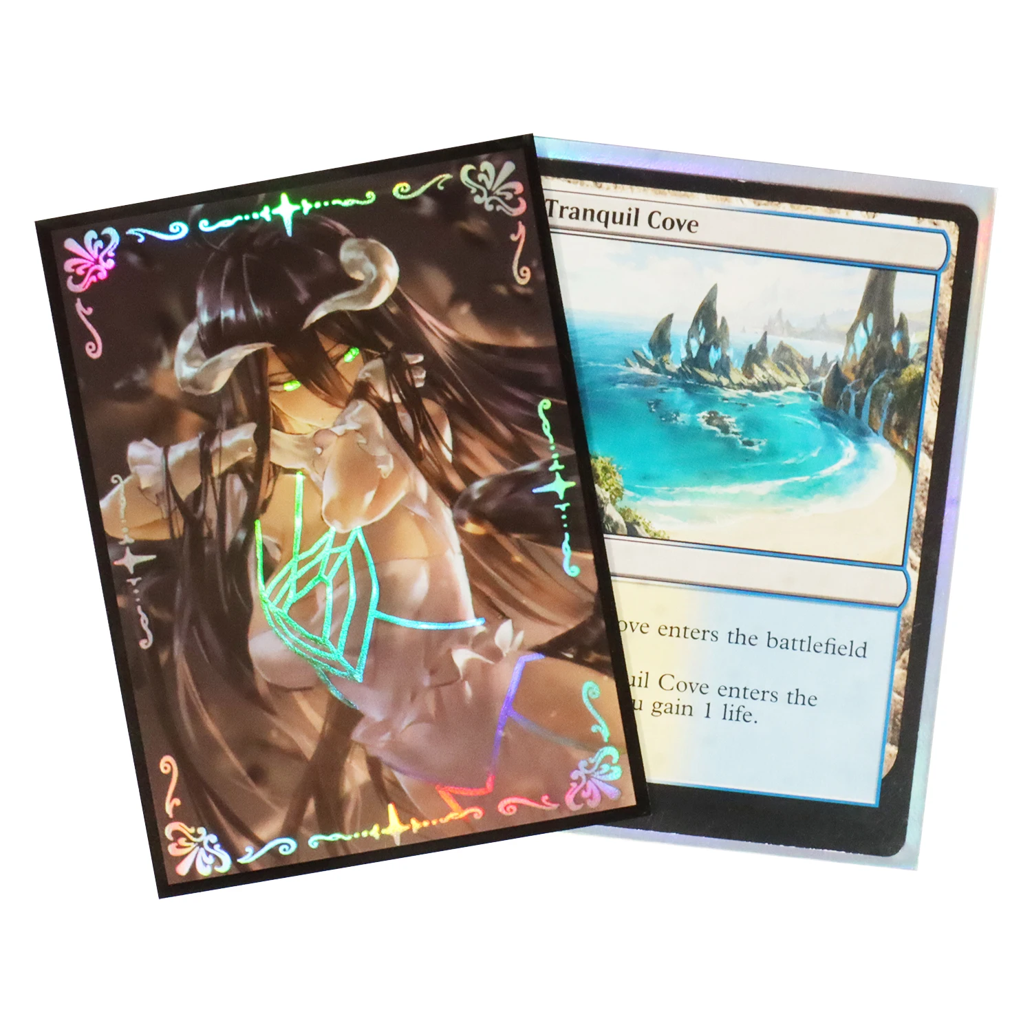 

60ct Holographic Art Overload Albedo Rainbow Foil Card Sleeve 67x92mm Outer Picture Protector Shinny Cover For MTG/Pokémon Cards