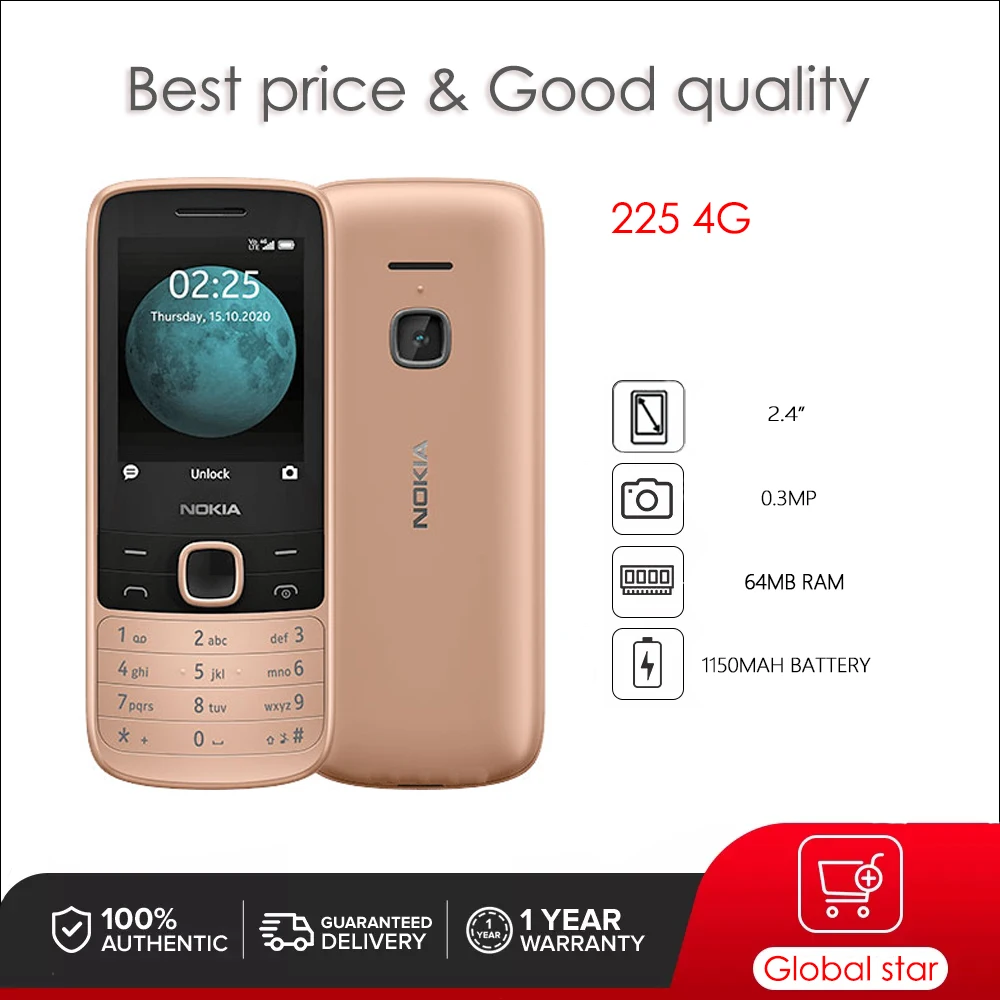 Original desbloqueado 225 4G (2020) teléfono móvil teclado ruso árabe hebreo hecho en Finlandia envío gratis