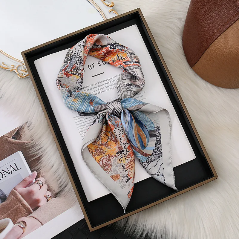 New Light Luxury Fashion Simulation Silk Scarf Fantasy Illustration Printing Artistic Temperament Niche High-end Square Scarf