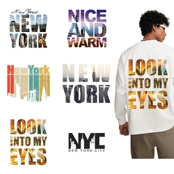 Popular New York architecture and letter heat transfer vinyl stripe stickers Iron On men's and women's T-shirts hoodies DIY