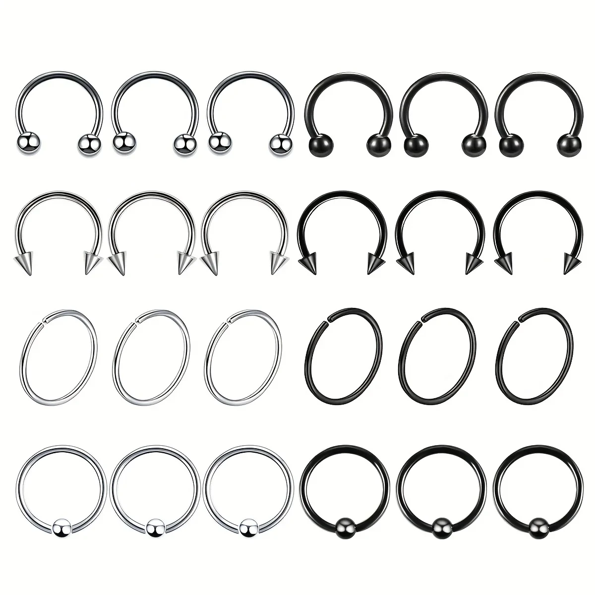 

3Pc Stainless Steel Horseshoe Circular Rings Nose Eyebrow Tragus Lip Ear Hoop Ring Piercing Unisex Punk Cool Body Jewelry