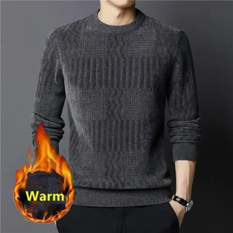 

Men Knitted Sweater Pullovers Warm Thick Round Neck Sweaters Male Autumn Winter Designer Quality Casual Mens Clothing Jumper