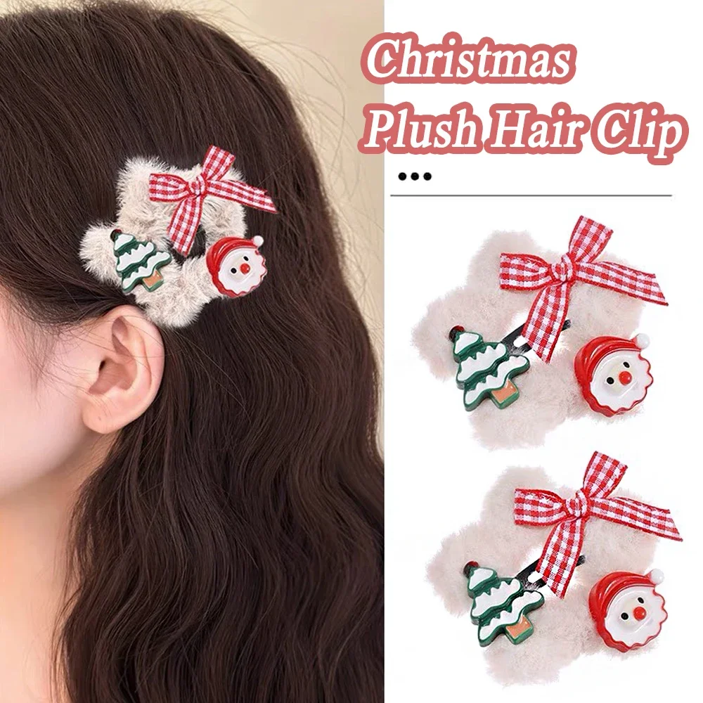 

Merry Christmas Hairpins for Kids Girl Plush BB Clips Cute Xmas Tree Santa Claus Decoration Barrettes Children New Year Headwear