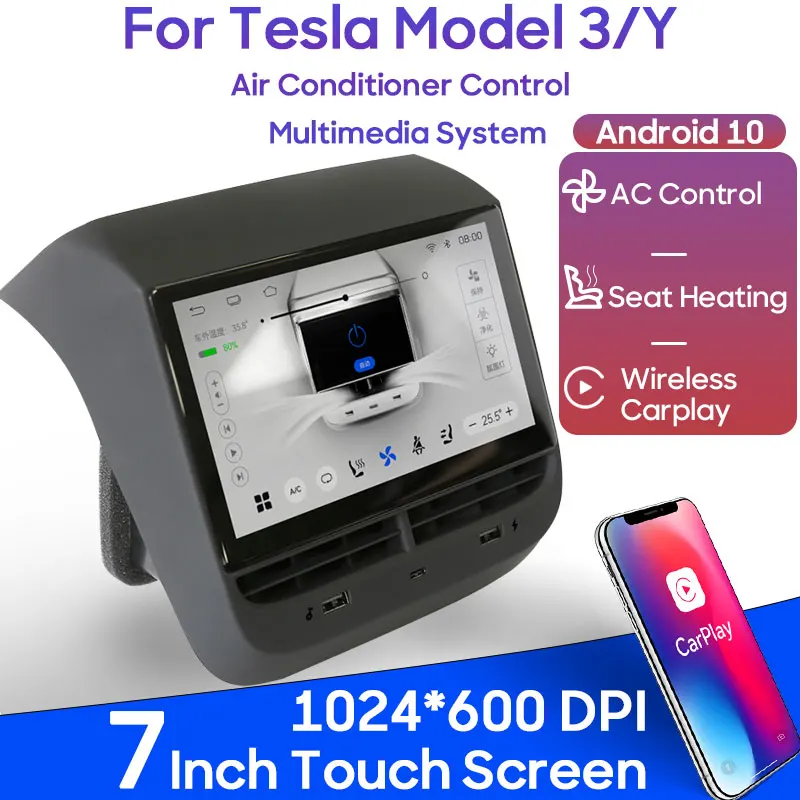 For Tesla Model 3 Y Android Car Multimedia Player Supports Back Rear Display Air Conditioner Control IPS 7 Inche Touch Screen