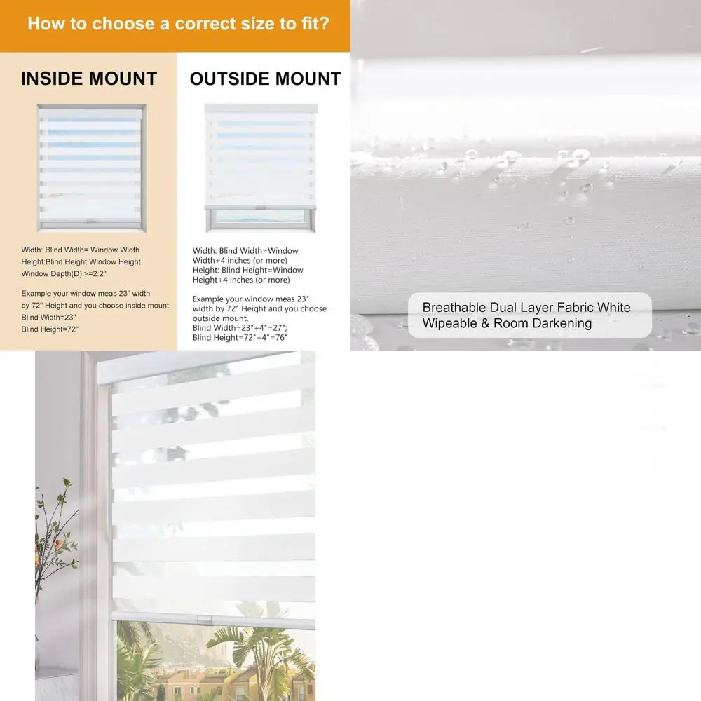 

Room Darkening Dual Layer Sheer Shades, Thermal Insulated Roller Blinds, 34W x 64H, White