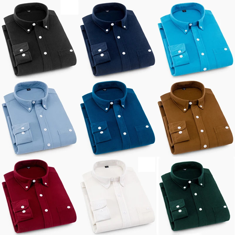 Fashion Corduroy Men's Shirt Autumn Winter Business Slim Long-sleeved Plain Shirt Thickened Warm Solid Color Buttons Lapel Top