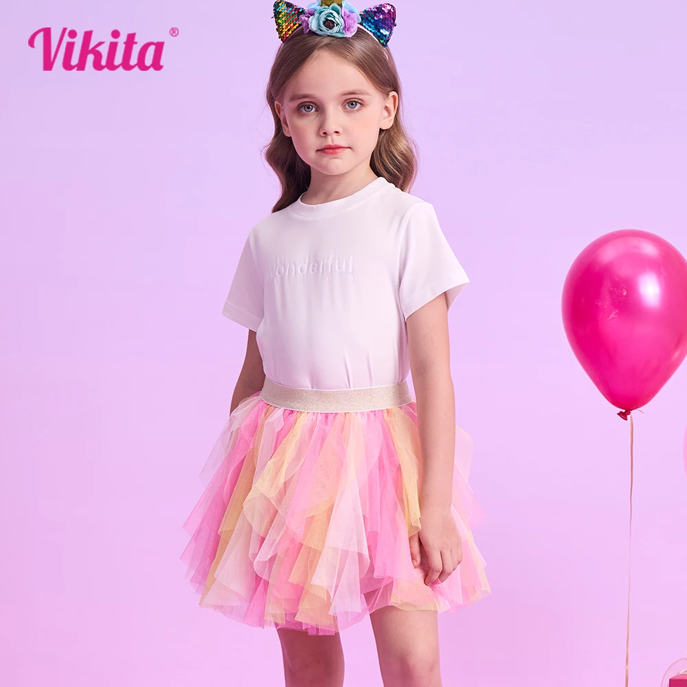 

VIKITA Girls Irregular Tutu Skirts Kids Mesh Tulle Tutu Princess Colorful Rainbow Skirts Children Ballet Mini Skirt Kids Clothes