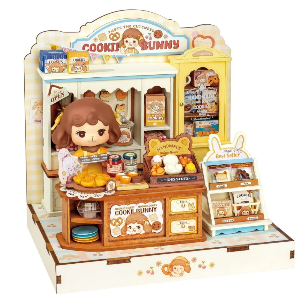 

Набор для сборки миниатюрного домика Robotime DIY: Кондитерская Кукки Банни, 182 детали, 3D-пазл, модель кукольного домика, набор для строительства мини-домика