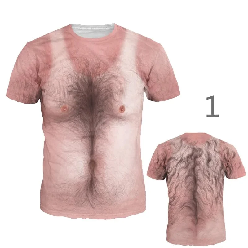 Halloween Novelty  Casual Short Sleeve 27-26 3D Chest Muscle Printing Graphic T  Funny Tops Tee Family Kids Tees Fashion Tops