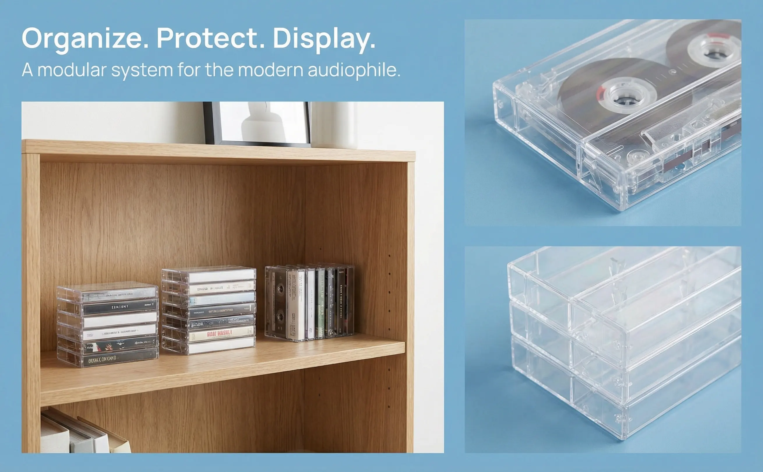 3Pcs Transparent Cassette Storage Case Empty Cassette Box Plastic Audio Tape Holder Slim Lightweight Scratch Resistant Organizer