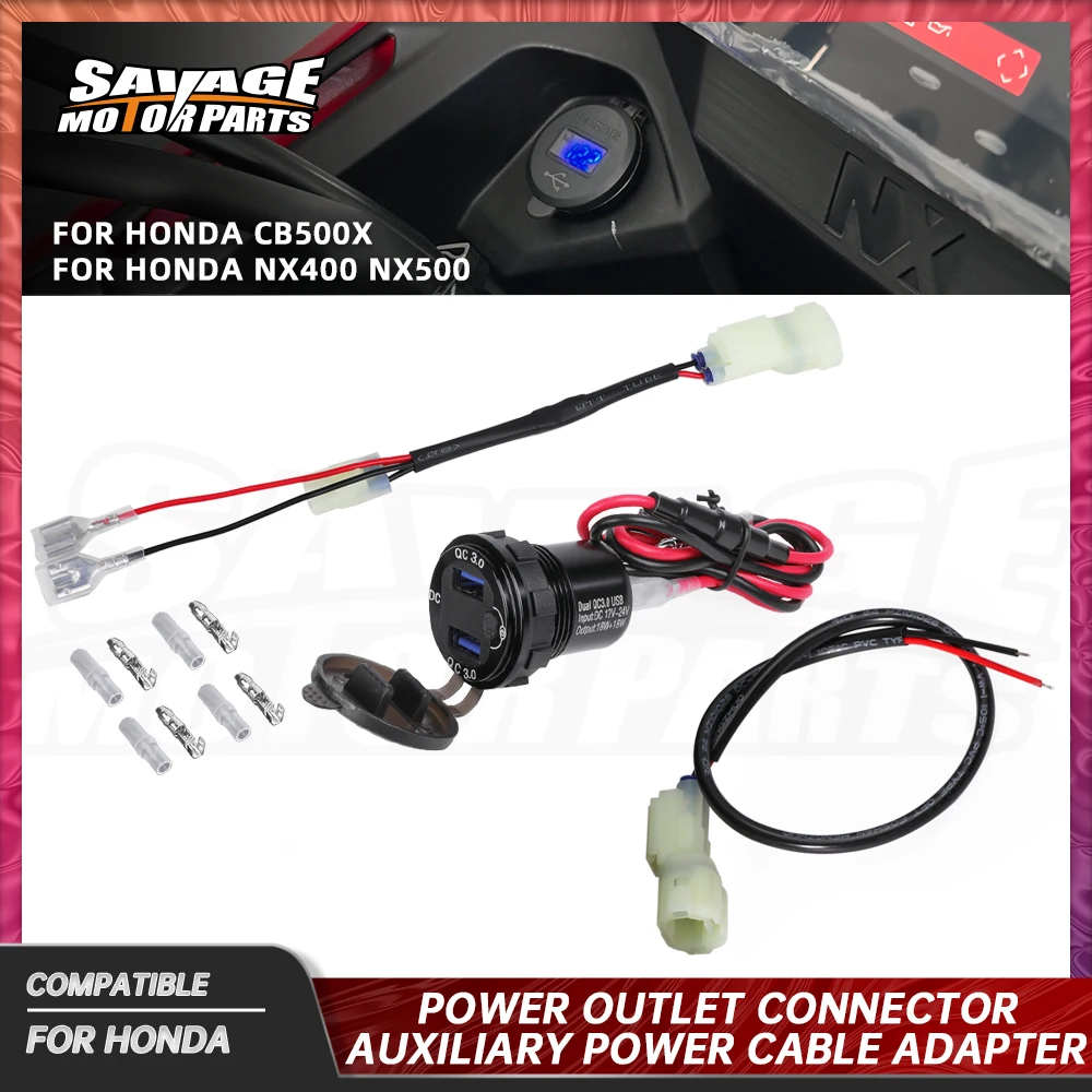3.0 USB Quick Charge Power Outlet Connector For Honda NX400 NX500 CB 500X 500F 500R 650F CBR 650R Auxiliary Power Cable Adapter