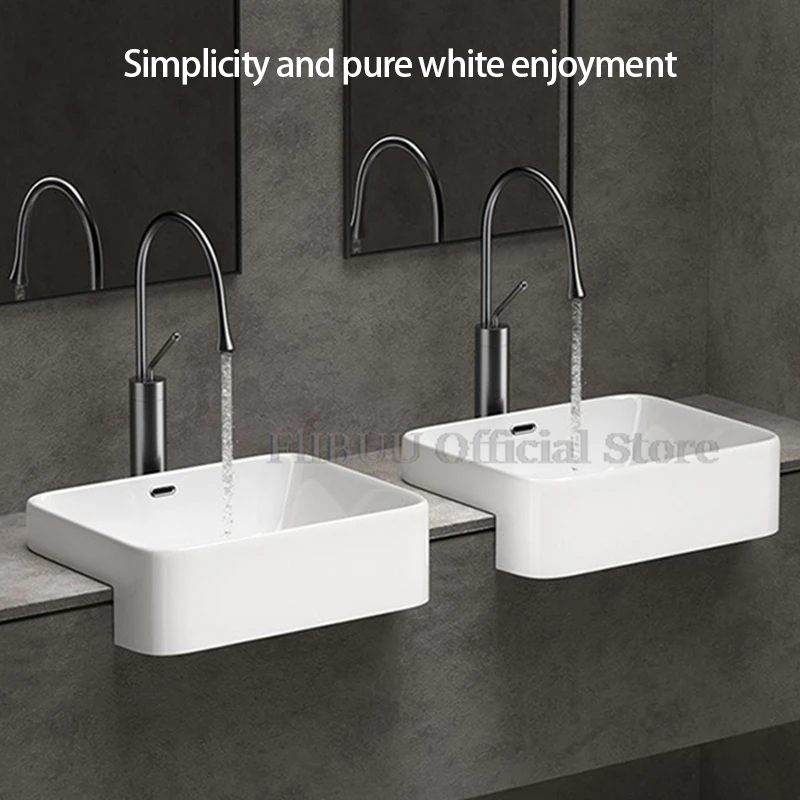 Semi-embedded Ceramic Bathroom Vessel Sink Bowl Single Sink Bowl Lavatory Wash Hand Basin Gray Stone Pattern Household WashBasin