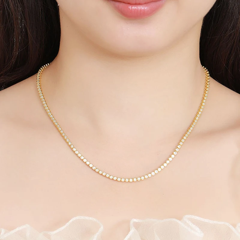 Full 2mm/3mm VVS1 Moissanite Bubble Tennis Necklace For Women S925 Sterling Silver Plated 18k Neck Chain Choker Bracelet Jewelry