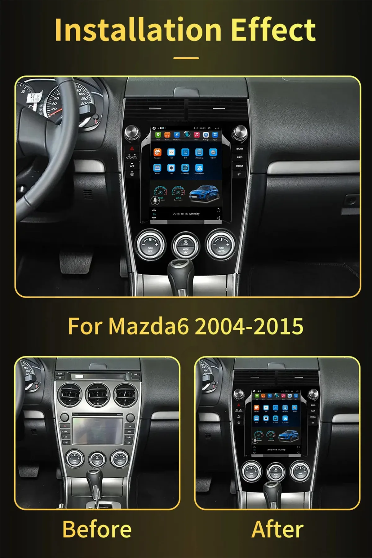 Android Stereo Radio GPS Navigation Car Audio for Mazda6 2004-2015 10.4inch QLED Vertical Screen Head Unit for Vehicle