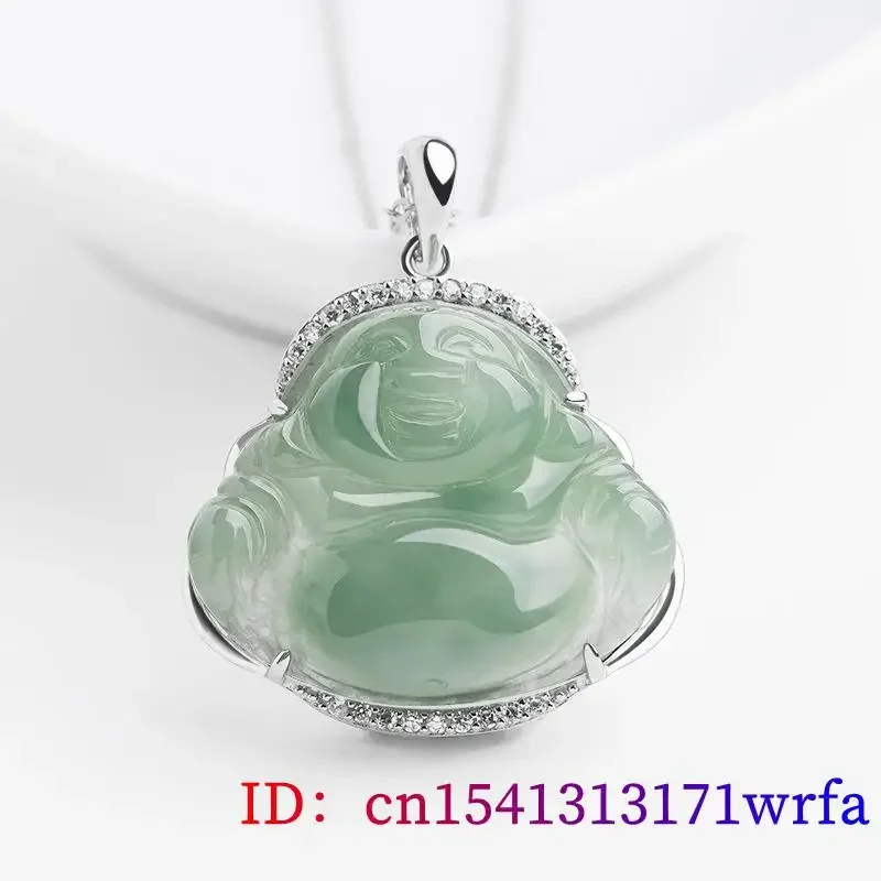 Imagem -05 - Burmese Jade Buddha Colar de Pingente Amuletos Naturais Amuleto Jadeite Verde Certificado Esmeralda 925 Encantos de Prata Acessórios