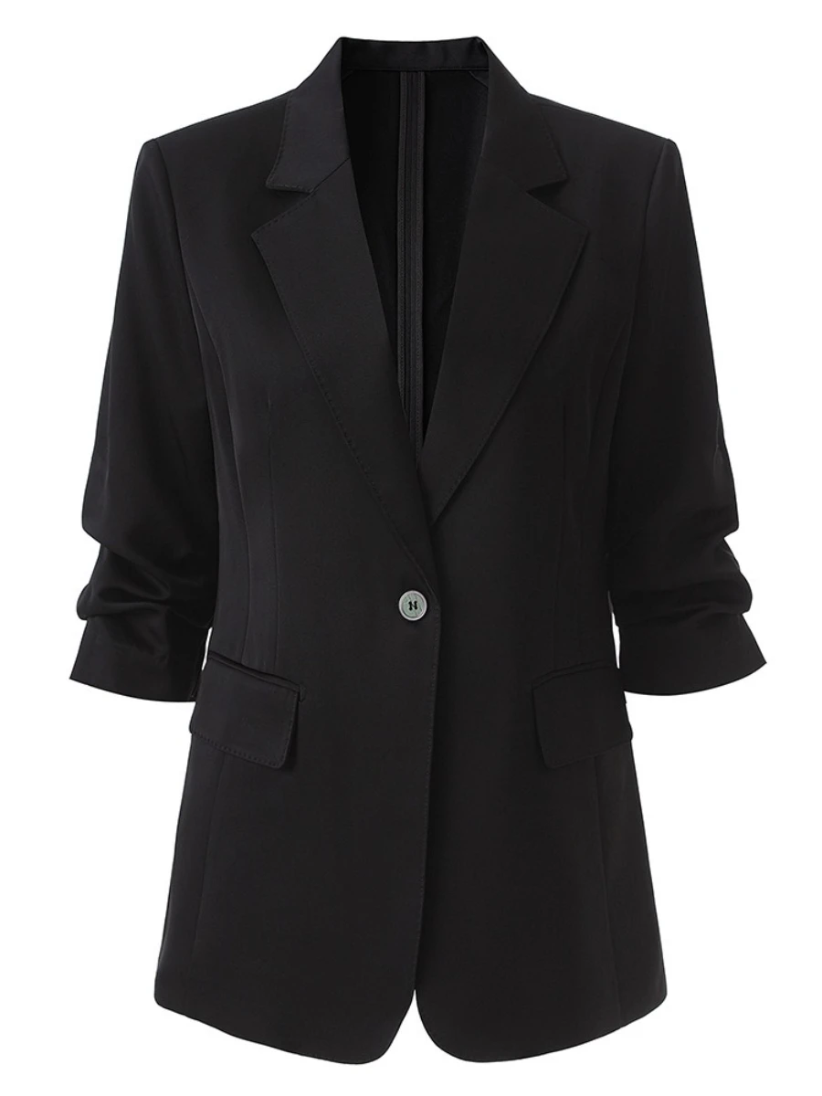 CHICEVER 基礎ミニマリストスタイルブレザー女性のためのノッチ襟半袖パッチワークボタンオフィスジャケット女性の夏の新