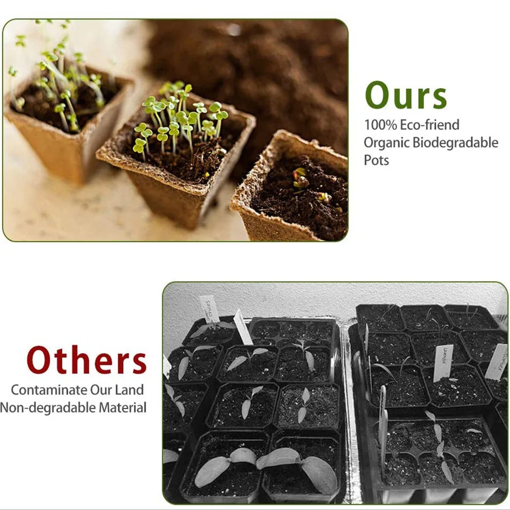 

16pcs Flower Square Peat Pot Garden Tool Nutrition Bowl Biodegradable Reusable Pulp Plant Container Nursery Pot For Herbs