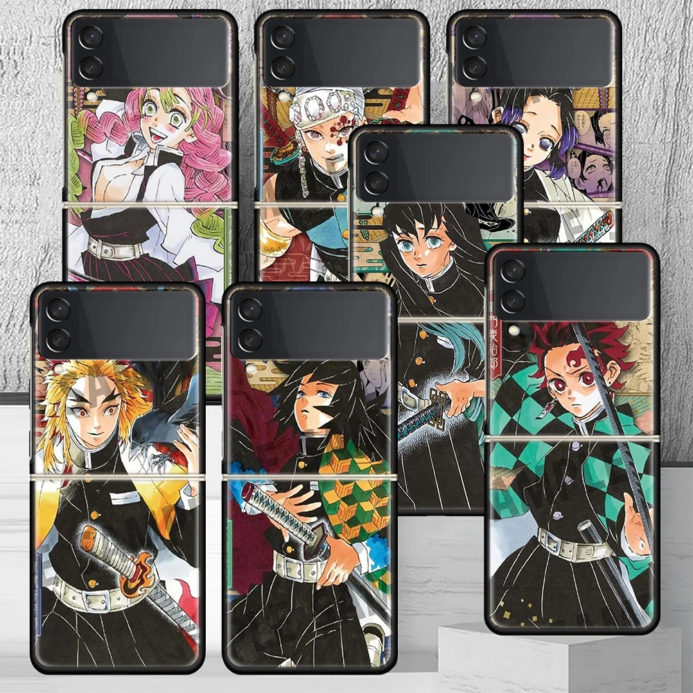 Demon Slayer Blade Comic Phone Case For Samsung Galaxy Z Flip 6 5 4 3 5G Black Cover ZFlip6 ZFlip4 ZFlip5 ZFlip3 Coque Fundas Bu