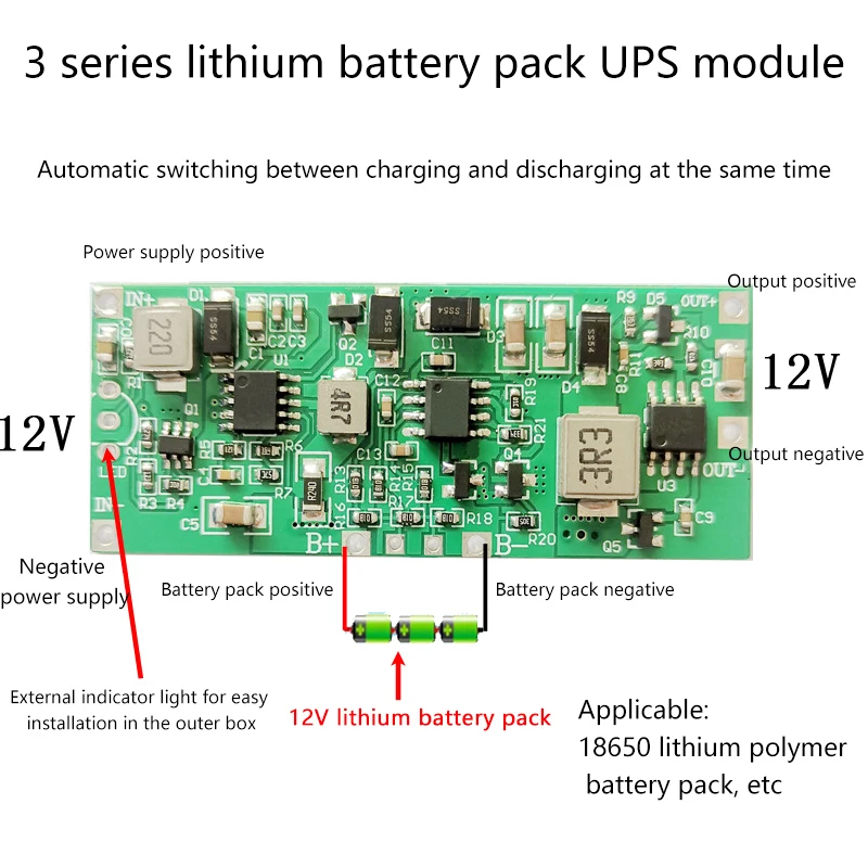1pc High-power Uninterruptible Power Board Control Moederbord Module 3S Lithiumbatterij Module Batterij Oplaadmodule