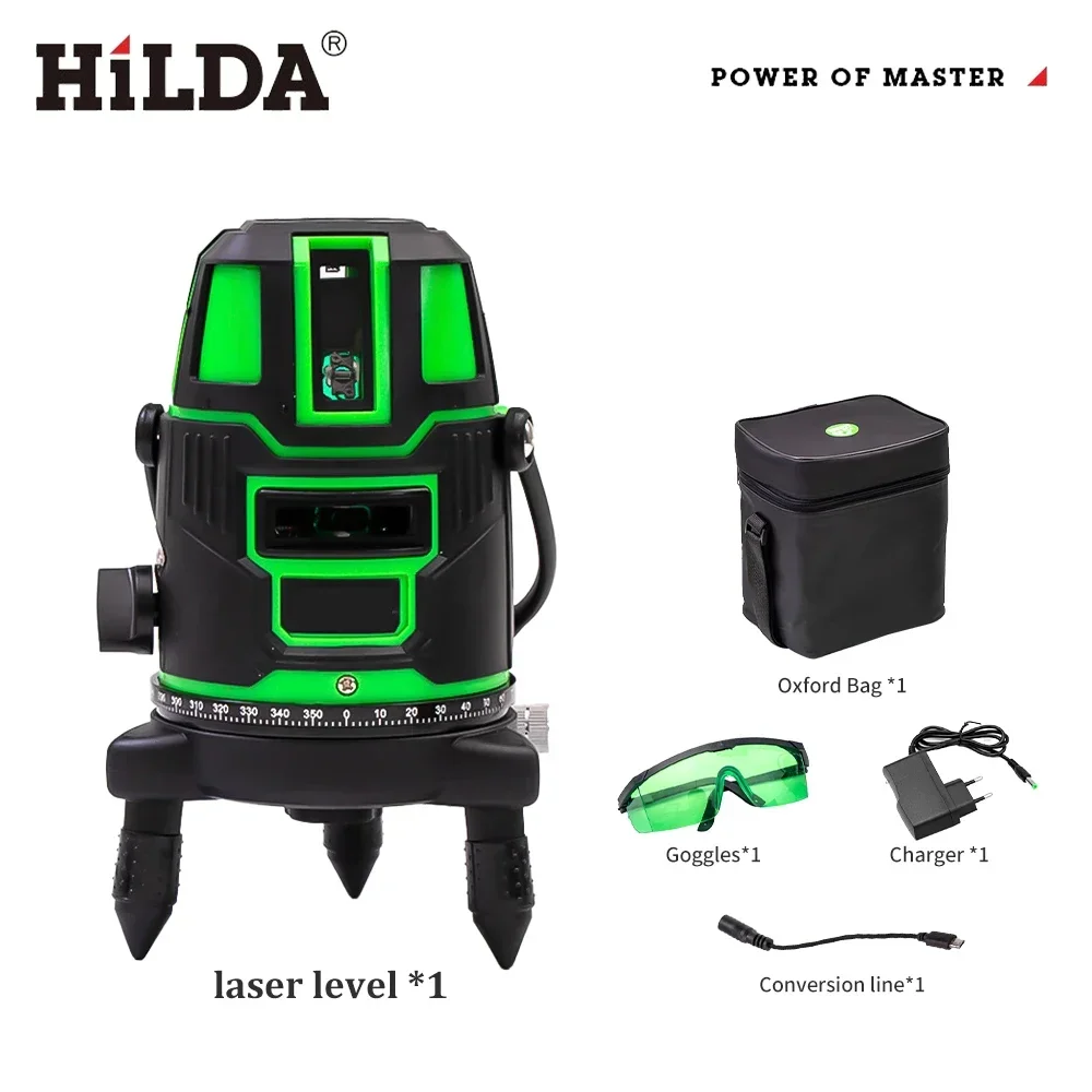 HILDA  Mini Green Lines Laser Level 5 Lines Self-Leveling Meter Cross  Level Horizontal & Vertical Laser Level Measuring Tools