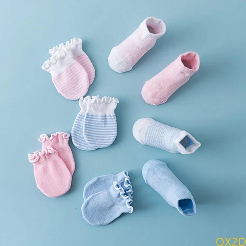Newborn Baby Mittens and Socks Set Baby Mittens No Scratch Gloves 2 Options
