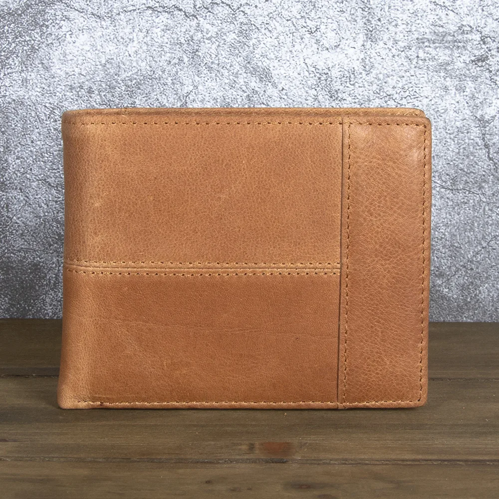 Genuine Leather Men's Wallet Short Style Top Layer Cowhide Horizontal Wallet Vintage Leather Clip Coin Purse