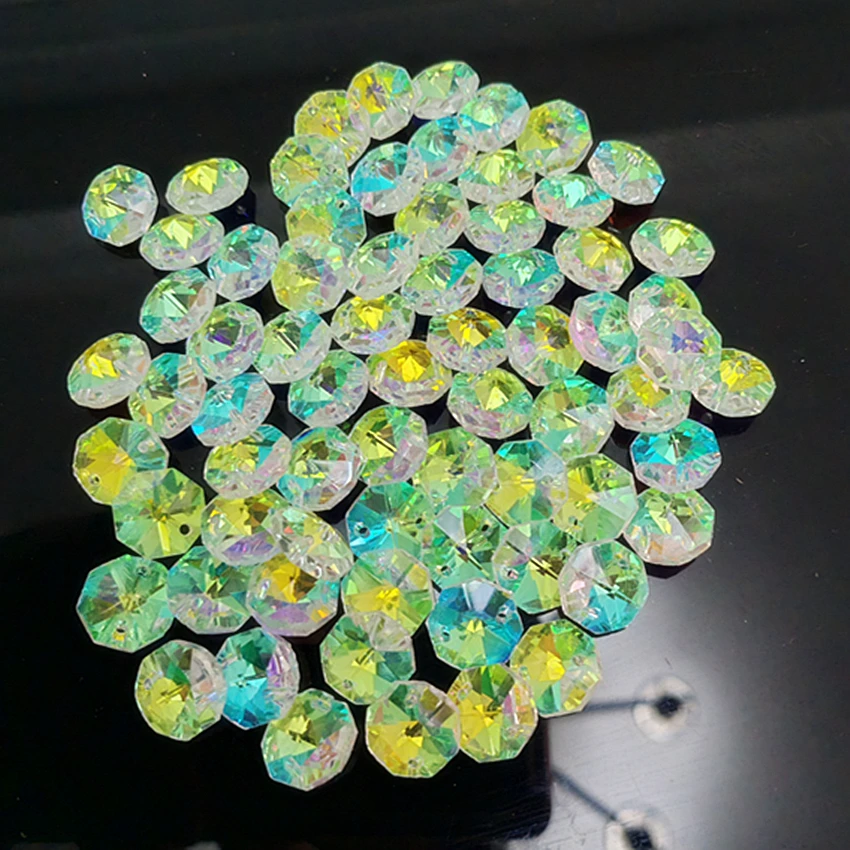 AB Colors Octagonal Crystal Prism Beads Faceted Chandelier Replacement Parts Hanging Suncatcher Curtain Pendant Home Decor