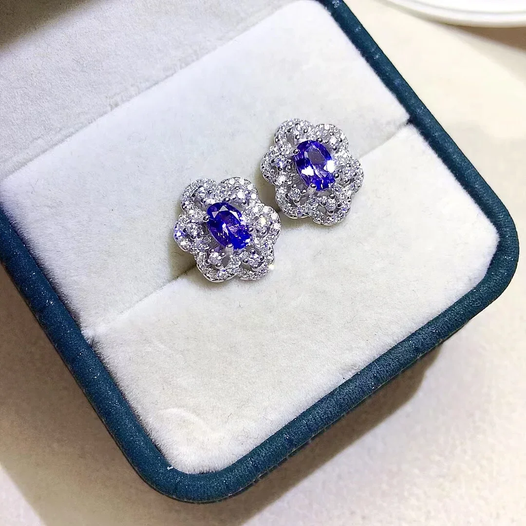 

Роскошные серьги-гвоздики из стерлингового серебра с танзанитом для вечеринки, 4 мм * 6 мм, серьги из натурального танзанита класса VVS, подарок для женщин