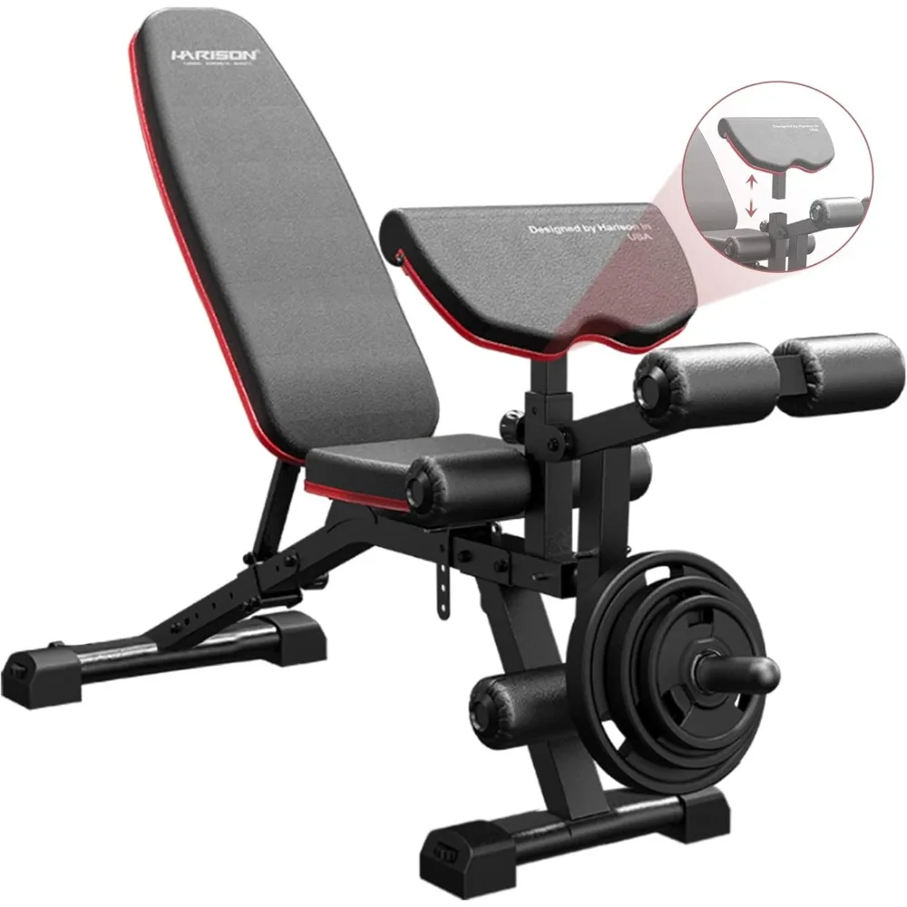 

t Bench with Leg Extension and Preacher Pad, Flat Incline Decline Exercise Bench for Home Workout Weight Training (Updated)