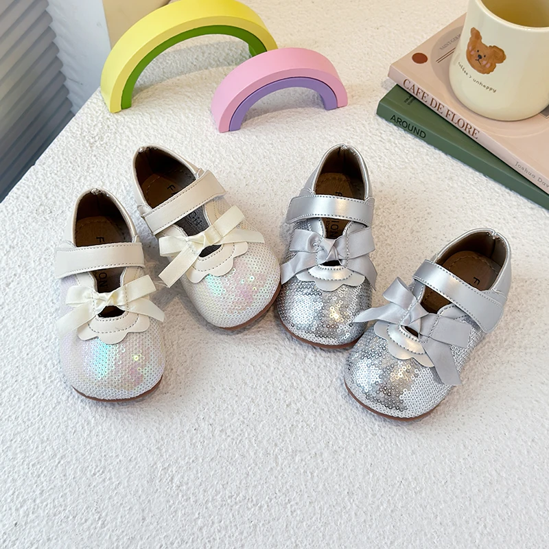 Glitter Sequin Little Princess Leather Shoes for Girls Stylish Evening Dress Shoes Girl Bling Birthday Wedding Party Shoes Kids