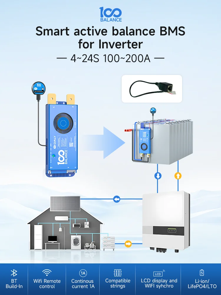 Daly 100 BALANCE bms 4-24s 200A smart Active Balance wifi BT 4-8S 8-17S 8-24S Interruttore a chiave 24V 48V 60v Lifepo4 Batteria agli ioni di litio