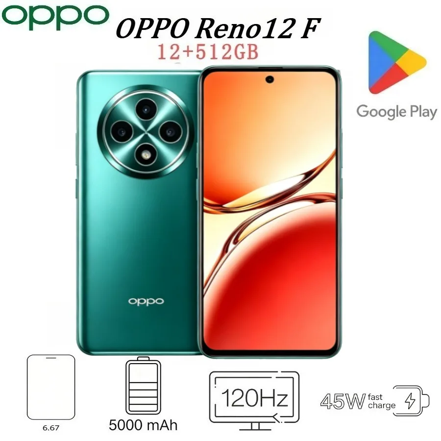 2026 New Global Edition OPPO Reno12 F 8+256GB 5G Smartphone: IP64 Water Resistance, 120Hz High-Refresh-Rate Display,