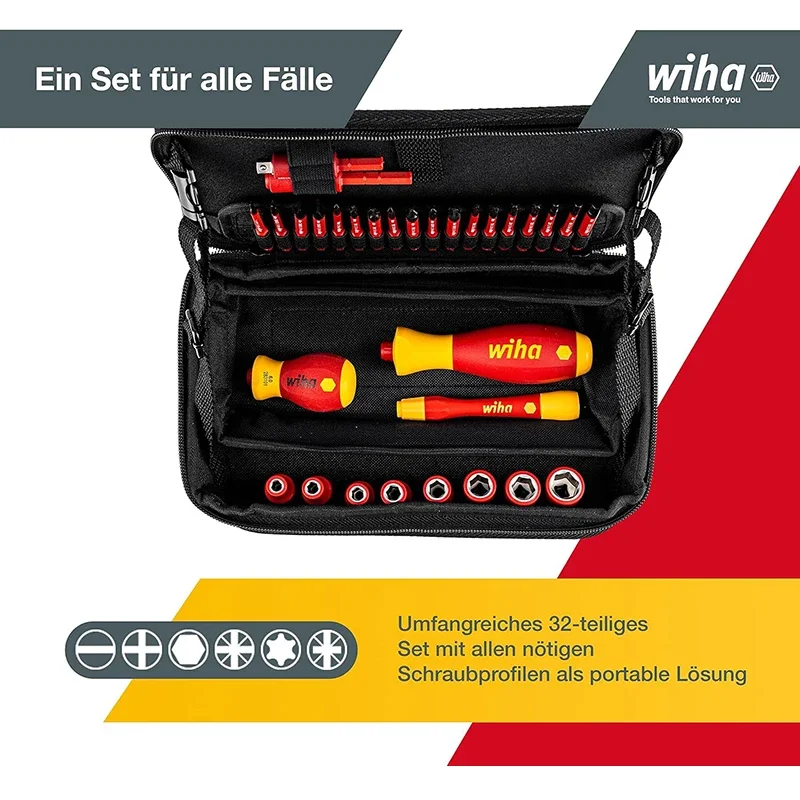 WIHA 43465 Tools Set Slimvario Electric 1000V Mixed Included Multifunctional Bag 32Pcs  tool box