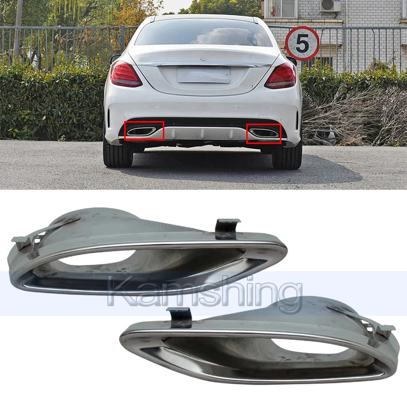 

1pair Rear Exhaust Muffler Tail Throat Pipe Cover For Benz C-Class W205 2015-2020 Tail Throat Trim Frame 2054901127 2054901227