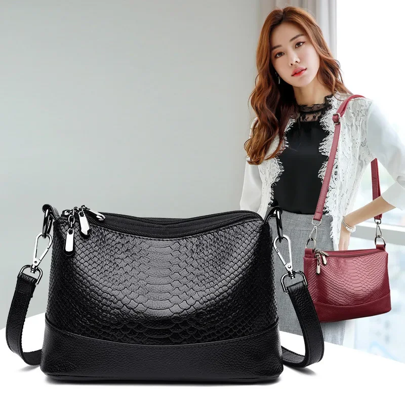 New Trendy Crocodile Pattern Shoulder Crossbody Bag Women's Multi-Layered Soft Leather Bag Shoulder Bag