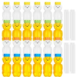 24PCS Honey Jar Plastic Empty Honey Bear Bottle with Straws Empty Honey Squeeze Bottle Bear Shaped Containers for Honey Juice