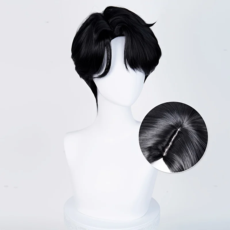 A Versatile Anime Wig Suitable for Everyone, Featuring Short Black Hair with a And Stylish 3:7 Parting, Perfect for Parties And