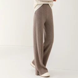 2024 new wool women's pants, high waisted loose cashmere floor pants  knitted fashionable hot selling women's wide leg pants