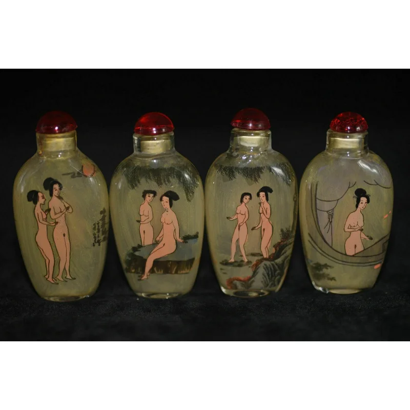 4pc Chinese folk Inside painting “Beauty Figure” glass snuff bottle