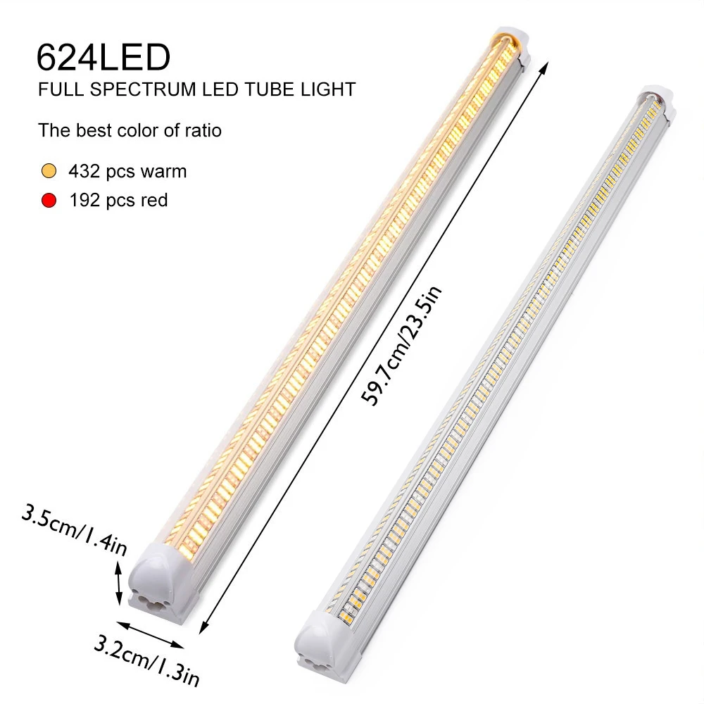 Imagem -04 - Tubo Integrado Led Grow Light Bar Full Spectrum Plant Phytolamp Hidroponia Mudas Estufa 60cm 624 Pcs por Lote