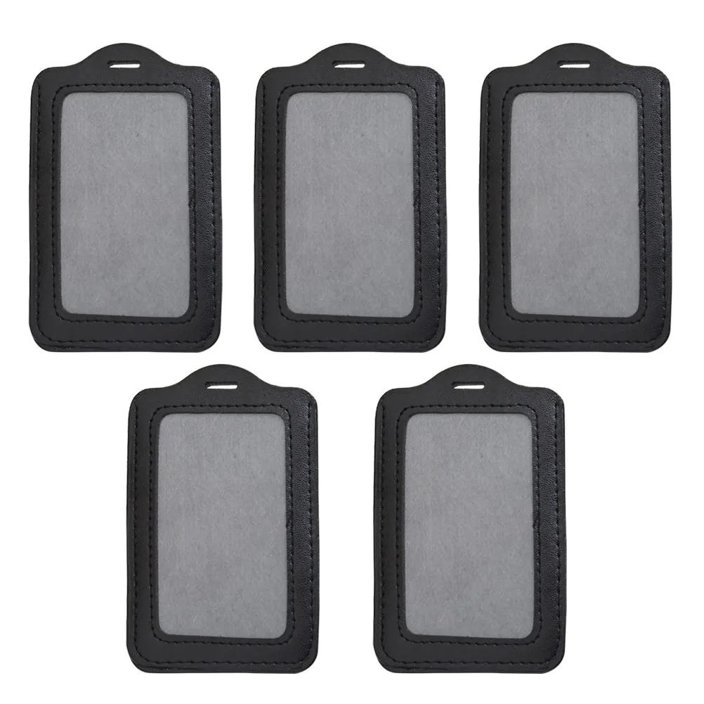 5Pcs Vertical PU Id Card Holder Black Badge Case Protective Sleeve Organizer Holder Pass Pouch