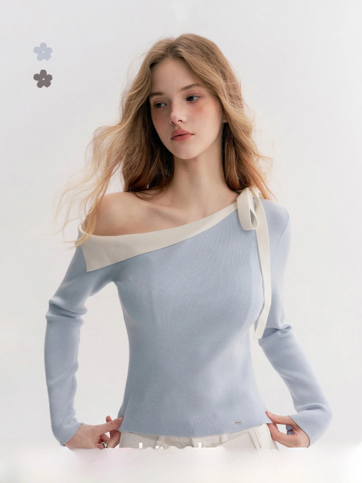 

Kroche Cloud Soft Walk Color Blo Long Sve Knitted irt with Bow Tie Slim Fit Turn up oulder Ladies Faion Ci Walk