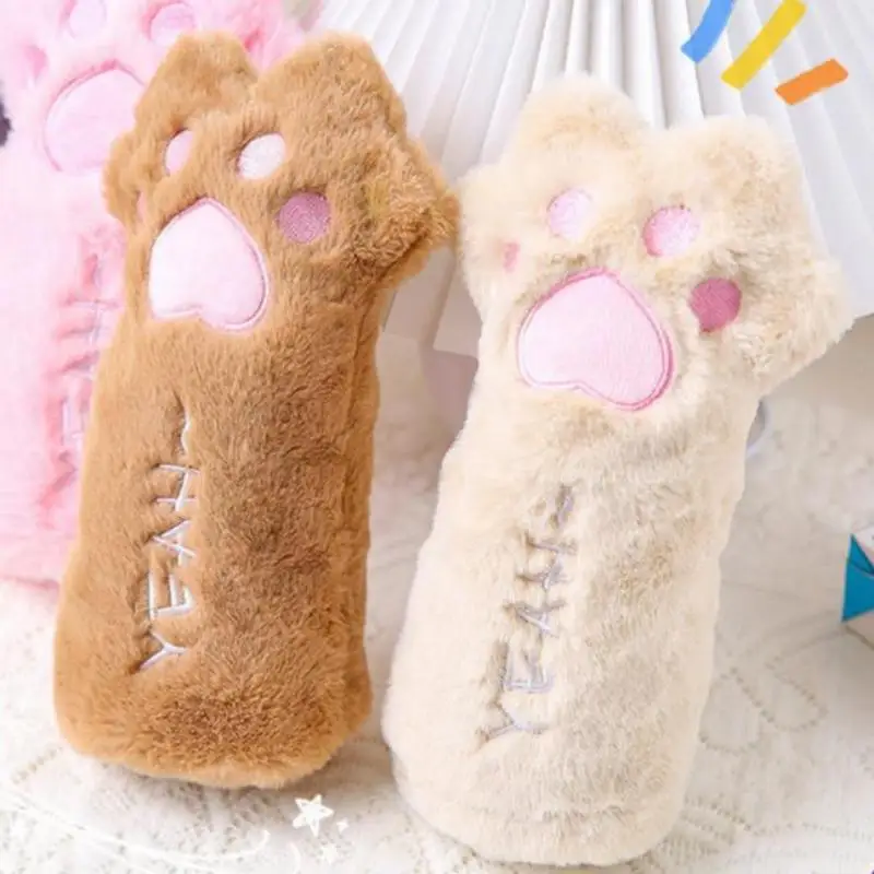 Cartoon Plush Cat Paw Pencil Case Large Capacity Storage Bag School Stationery Organizer Portable Multi Functional Pencil Pouch