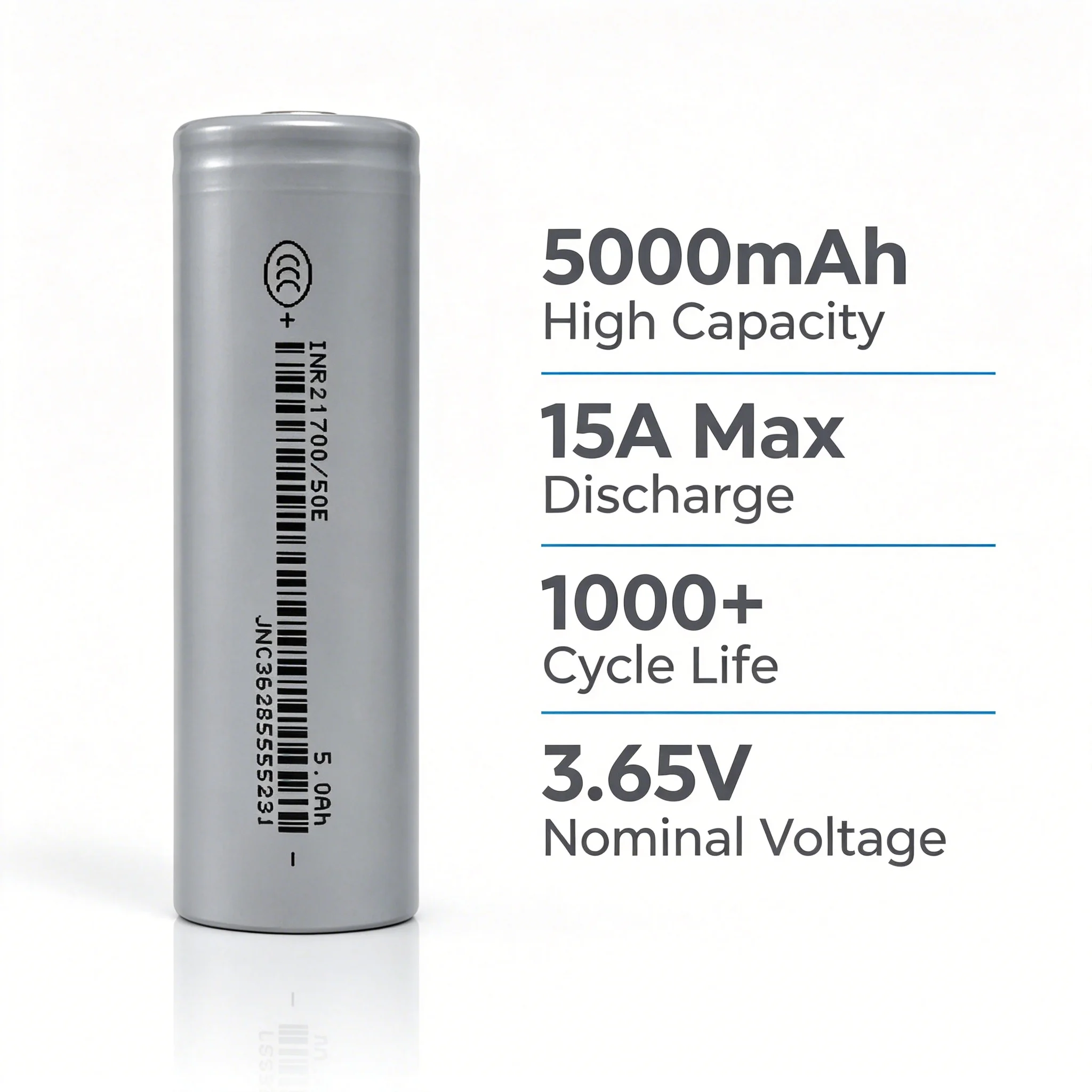 E-power High‑Quality INR21700 50E Lithium‑ion Cell 5000mAh 3.65V 15A Discharge, High Capacity Rechargeable Battery for Energy
