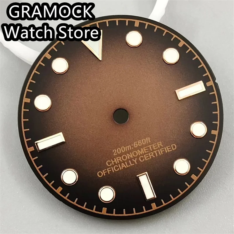 GRAMOCK 29mm rose gold edge time mark dial Green luminous fit NH35 NH36 ETA2824 2836 Miyota8215 DG2813 3804 PT5000 movement