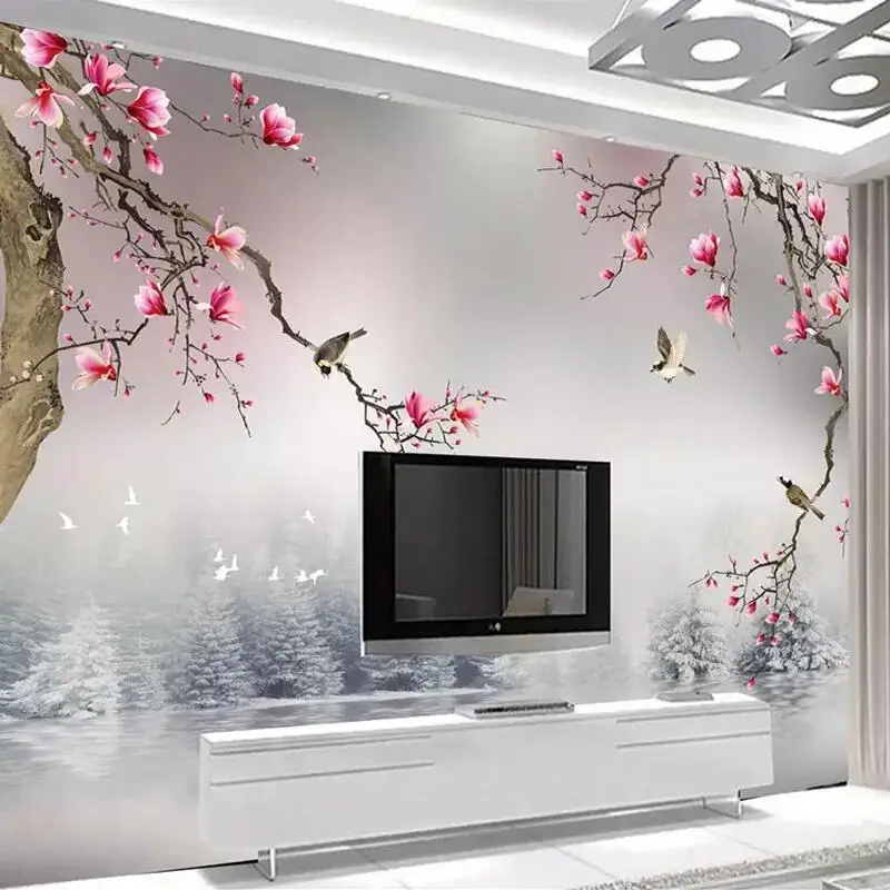 Custom Photo Wallpaper 3D Stereo Flower Bird Chinese Style Decor Murals Living Room TV Sofa Background Wall Painting 3D Decor