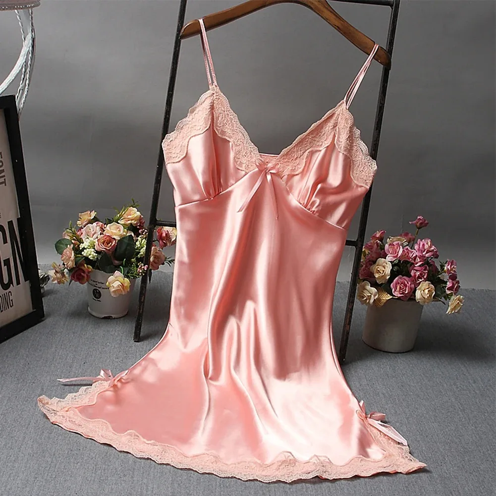 Pink Lace Patchwork Nightwear Lingerie Nighty V Neck Wedding Dress Sleep Wear Nightdress Clothes Sexy Women's Nightgowns