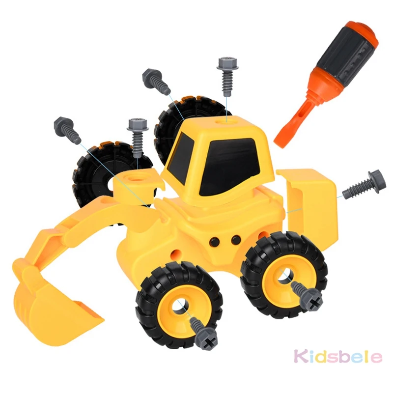 Kids DIY Assembling Engineering Truck Excavator Bulldozer Children Screw Boy Creative Tool Education Toy Car Model