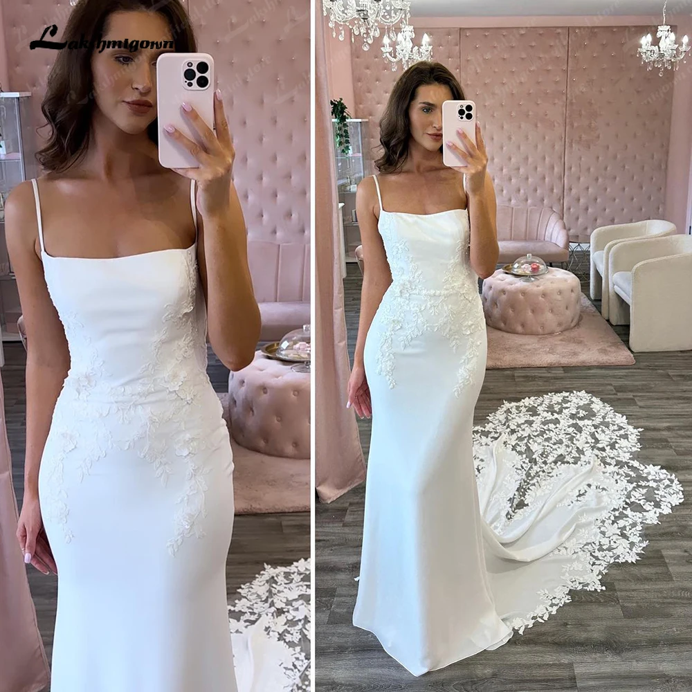 Lakshmigown Spaghetti Straps Soft Satin Mermaid Wedding Dress for Bride 2024 Open Back Bridal Gwon vestido de novia corte sirena