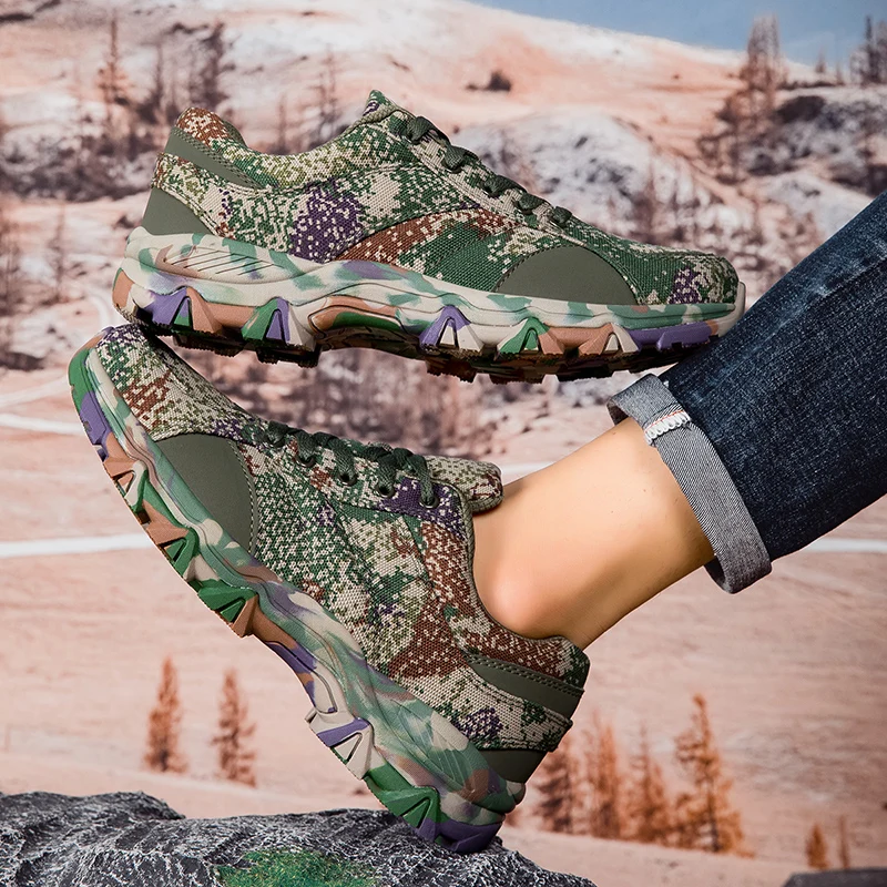 New Professional Green Mens Breathable Trekking Shoes Desert Shoes Training Shoes Men Outdoor Womens Camouflage Hiking Sneakers